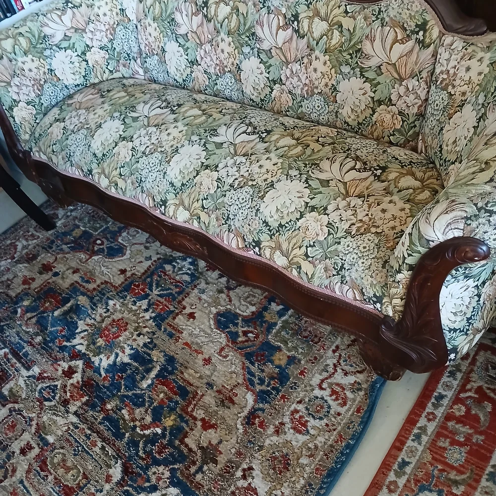 Floral Patterned Sofa with Wooden Frame